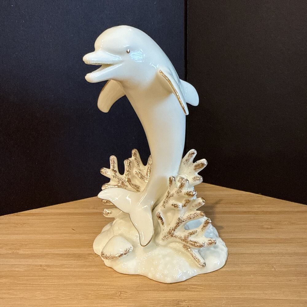 VTG 1998 Dolphin Figurine Lefton Fine China Gold Detail 5.5” Repaired READ